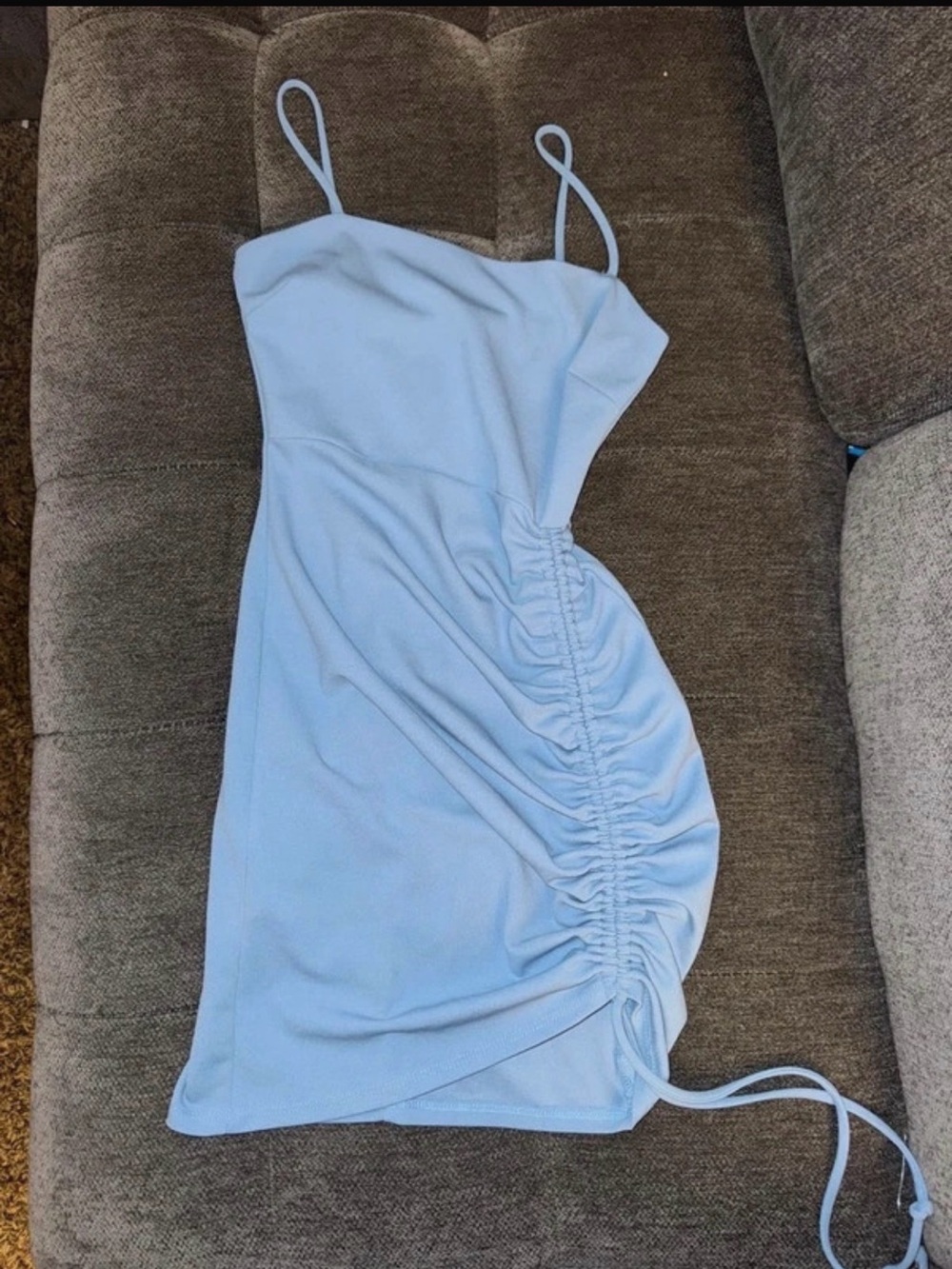 Light Blue Ruched Spaghetti Strap Dress